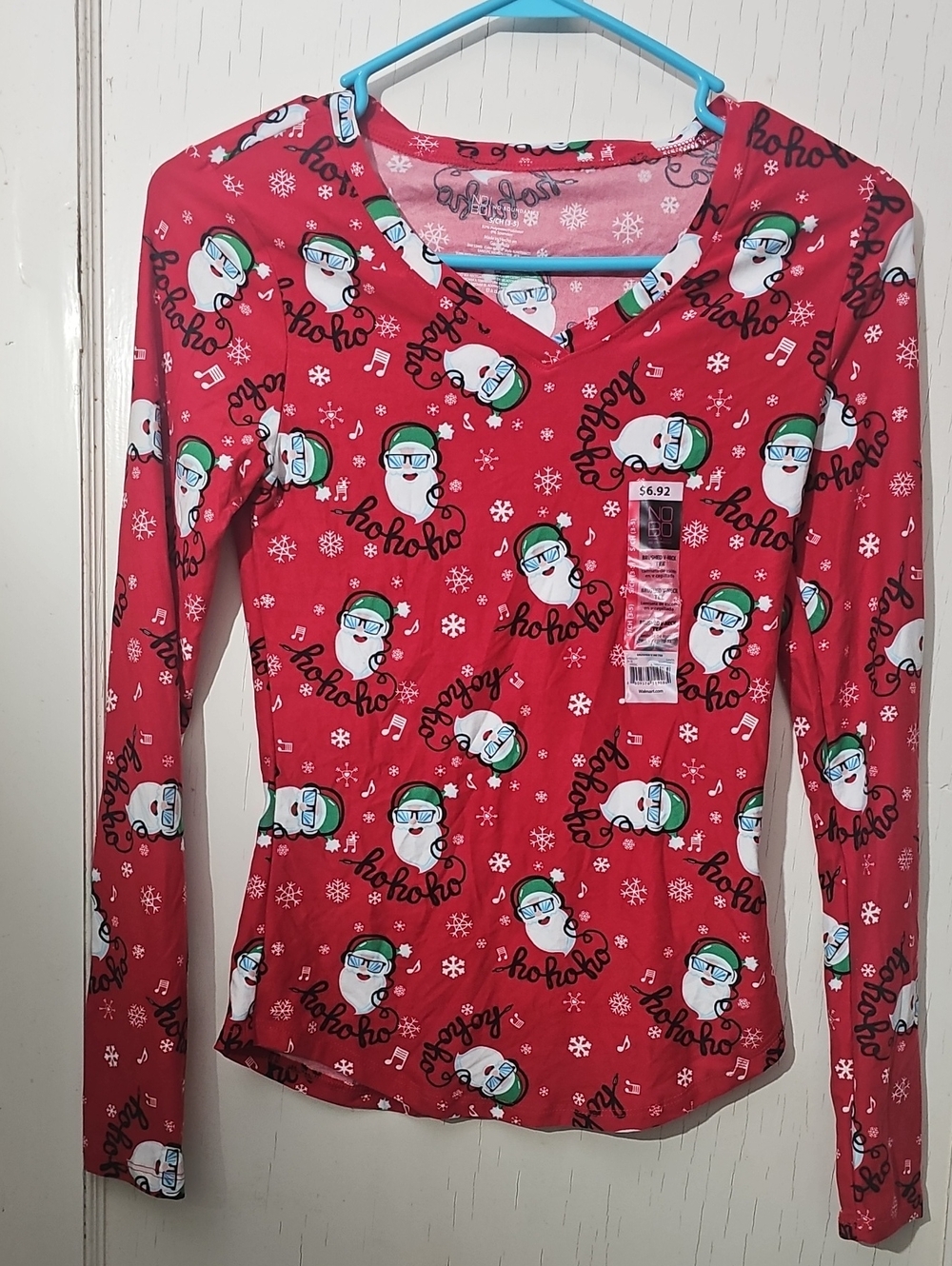 Women’s Red Holiday V-Neck Long Sleeve Top - Festive Snowman Print